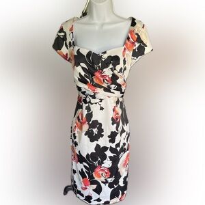 White House Black Market Floral Midi Dress - Black, White, Red